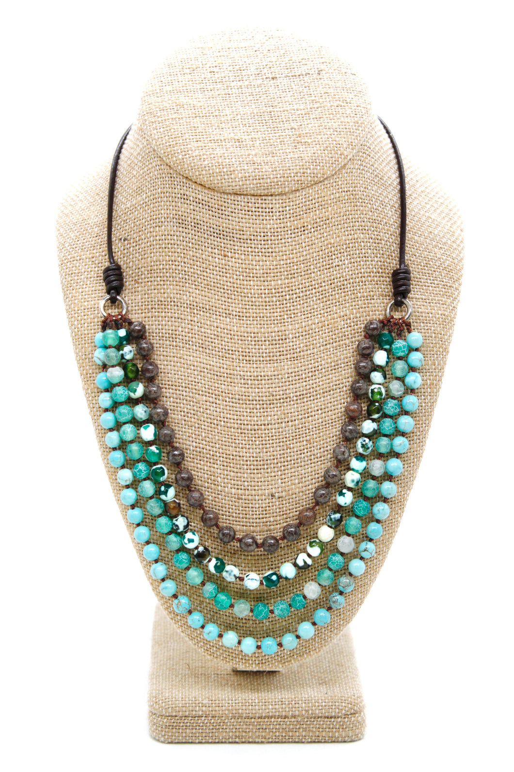 Semi Precious Stone Multi Strand Short Necklace - NLS-M18