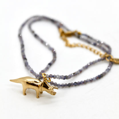 Museum Dinosaur Mini Stone Gold Charm Necklace