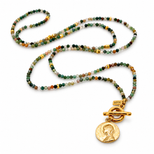 Load image into Gallery viewer, Faceted Mini Indian Agate Long Delicate French Religious Medal Necklace- FMN27

