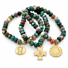 Load image into Gallery viewer, Stretch Indian Agate Bracelet French Religious Medal- FMB19B
