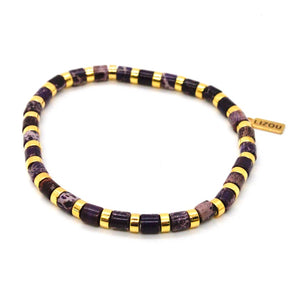 Purple and Gold Stretch Stone Bracelet -Stone Collection-