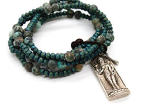 Load image into Gallery viewer, African Turquoise and Crystal Bracelet with Silver Lakshmi Charm -The Buddha Collection- BL-4020-SC
