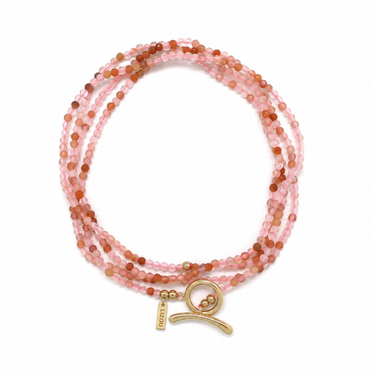 Mixed Pink Quartz Toggle Clasp Wrap Bracelet or Necklace - N2-2785G