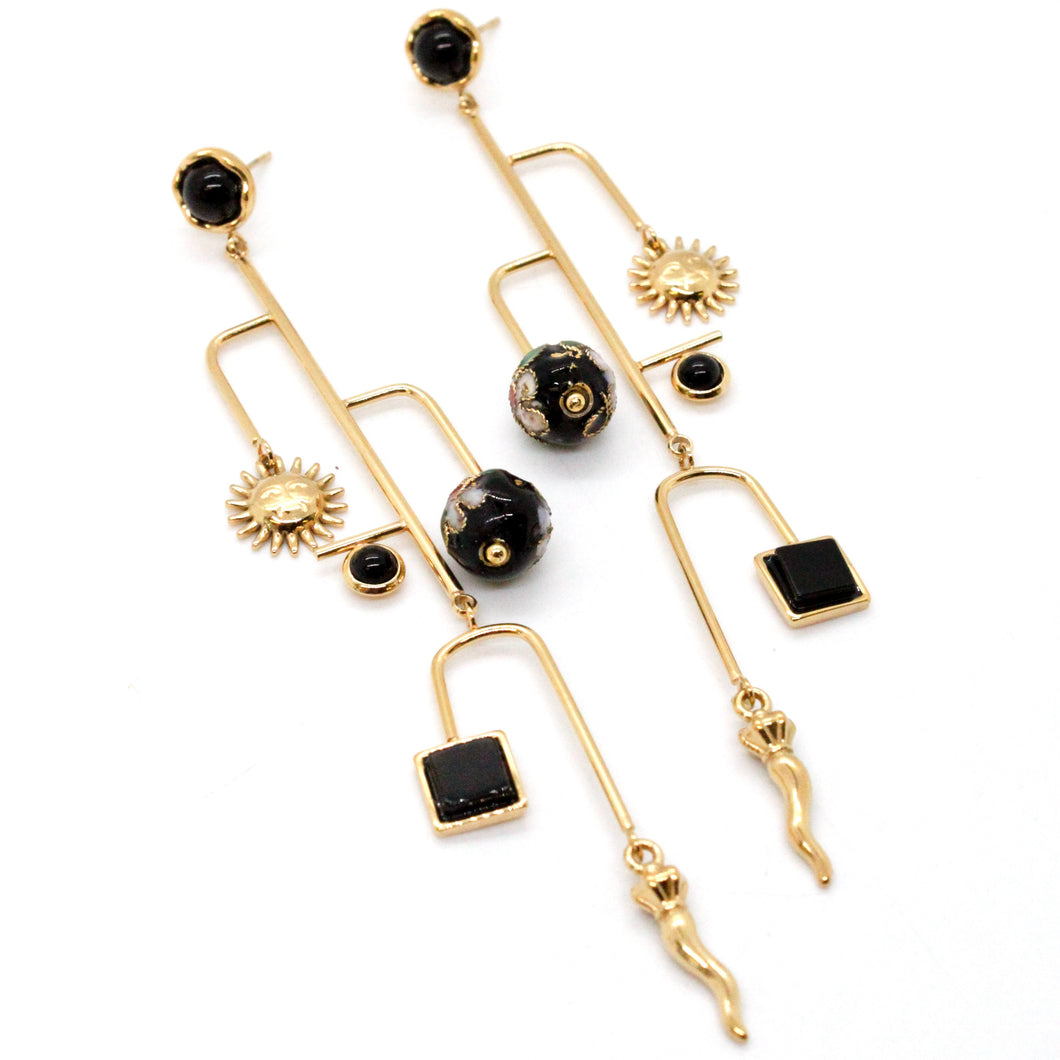 Museum Style Artsy Geometric Stone Mobile Earrings - E4-306