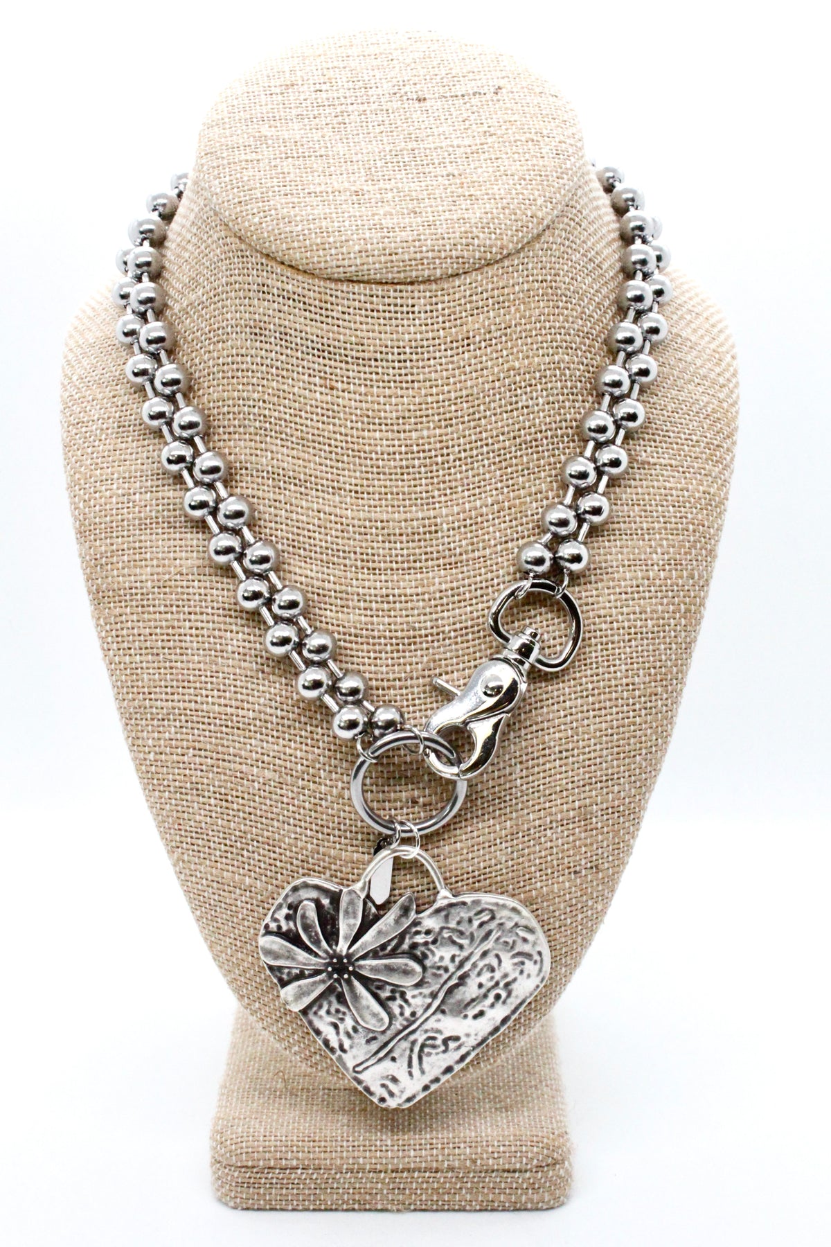 Heart Flower Pendant Convertible Silver Chain Necklace