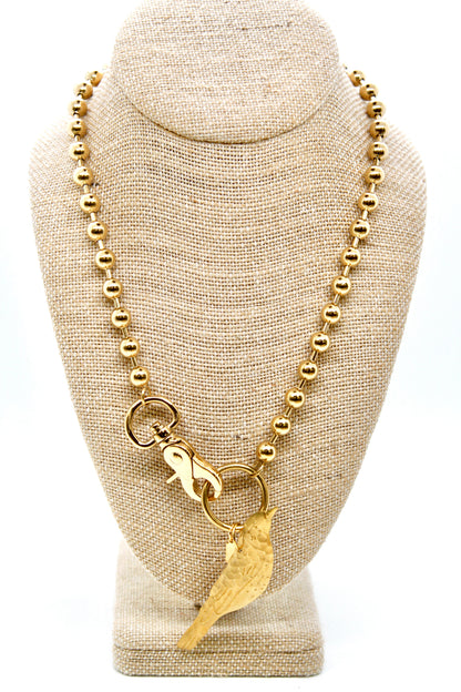 Perched Brass Bird Convertible Gold Chain Necklace