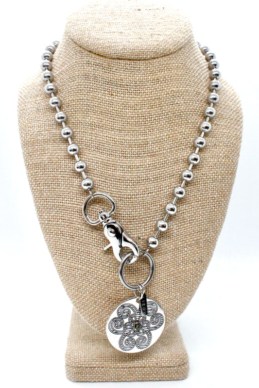 Large Swirl Disc Single Silver Chain Claw Clasp