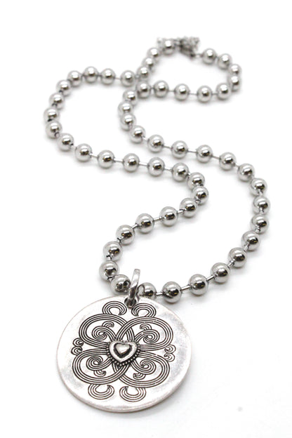 Single Silver Ball Chain Necklace with Disc Heart Charm -The Classics Collection-