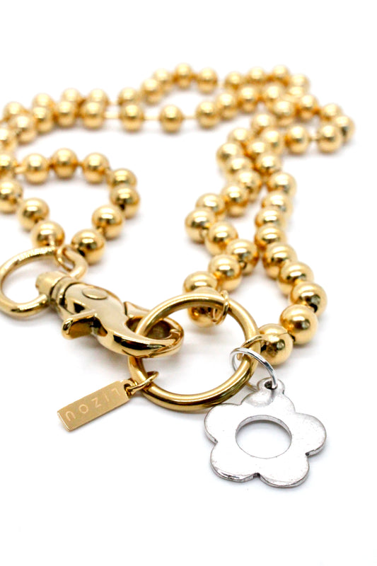 Flower Charm Convertible Short to Long Necklace Gold Chain Claw Clasp
