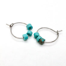 Load image into Gallery viewer, Mini Turquoise and Silver Hoop Earrings E7-009 -Stone Collection-
