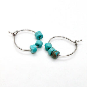 Mini Turquoise and Silver Hoop Earrings E7-009 -Stone Collection-