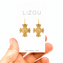 Load image into Gallery viewer, Simple Bronze French Religious Medal Cross Earrings - FME05
