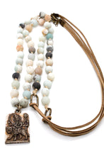 Load image into Gallery viewer, Buddha Necklace 67 - Amazonite and Leather Buddha Necklace - One of a Kind -
