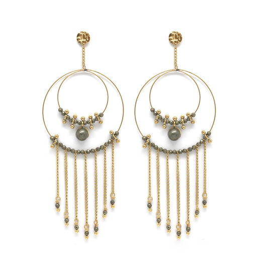 Unique Fringe Pyrite Earrings -French Flair Collection- E4-134