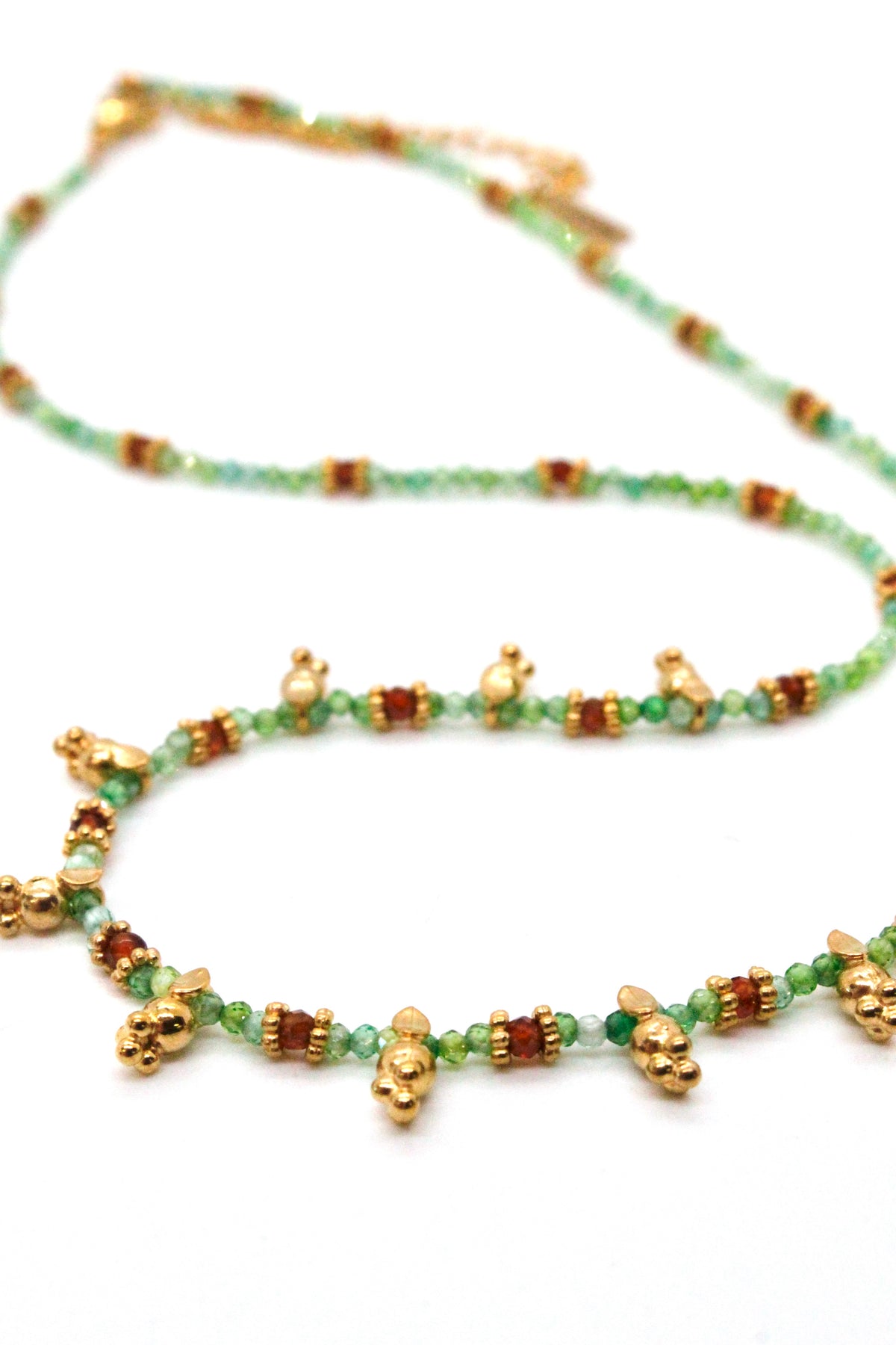 Short Mini Charm Green Zirconium Necklace - N2-2611Z