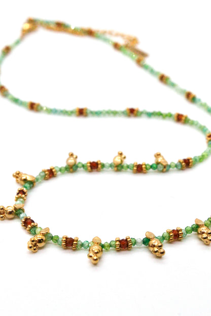Short Mini Charm Green Zirconium Necklace - N2-2611Z
