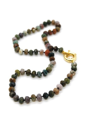 Hand-Knotted Short Faceted Indian Agate Beaded Necklace - NLS-IA