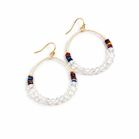 Crystal Beaded Hoop Earrings - E001-42