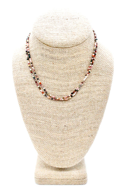 Delicate Faceted Mini Semi Precious Stone Alashan Agate Beaded Necklace - N9-103