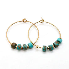 Load image into Gallery viewer, Natural Turquoise Gold Hoop Earrings E7-007G -Stone Collection-
