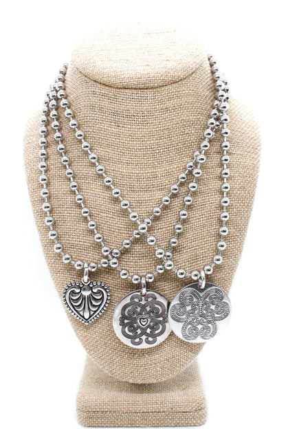 Single Silver Ball Chain Necklace with Disc Heart Charm -The Classics Collection-
