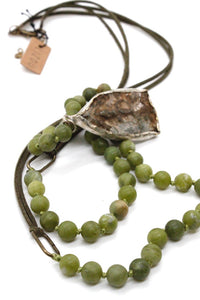 Long Semi Precious Stone Leather Necklace with Large Reversible Buddha Charm -The Buddha Collection- NL-AGL-BB