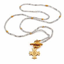 Load image into Gallery viewer, Faceted Mini Labradorite Long Delicate French Religious Medal Necklace - FMN13
