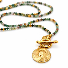Load image into Gallery viewer, Faceted Mini Indian Agate Long Delicate French Religious Medal Necklace- FMN27
