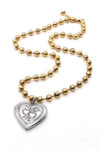 Single Gold Plate Ball Chain Necklace with Heart Locket N2-S063g -The Classics Collection-