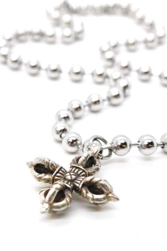 Single Silver Ball Chain Necklace with Lucky Silver Cross N2-S1014 -The Classics Collection-