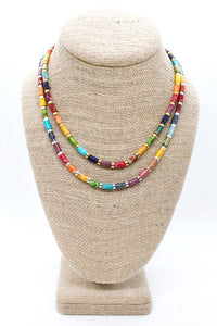 Multi Color Stone and Short Beaded Necklace