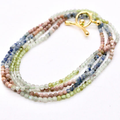 Delicate Faceted Mini Semi Precious Stone Mix Beaded Necklace - N9-006