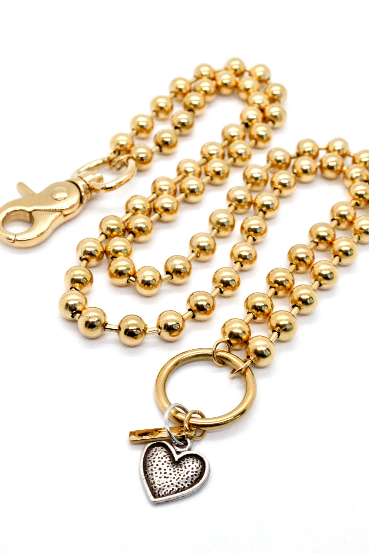 Convertible Short or Long Ball Chain Necklace with Small Silver Heart - N2-505GD