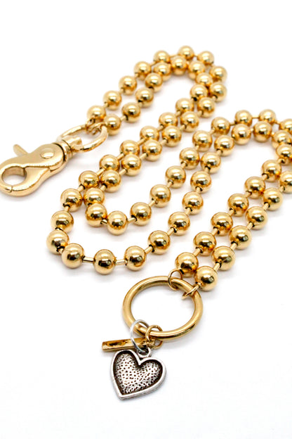 Convertible Short or Long Ball Chain Necklace with Small Silver Heart - N2-505GD