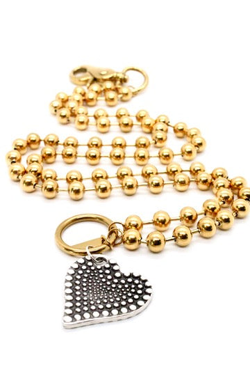 Double Sided Dotted Heart Pendant Convertible Gold Chain Necklace