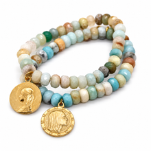 Load image into Gallery viewer, Faceted Amazonite Single Stretch French Religious Medal Bracelet - FMB04A

