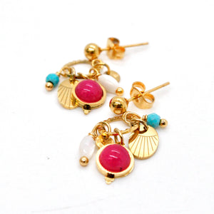 Mini Gold Turquoise Fuchsia Dangle Earrings - E4-268