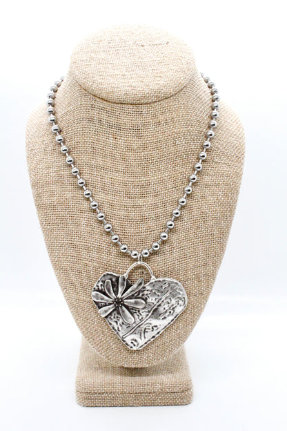 Heart Flower Pendant Convertible Silver Chain Necklace