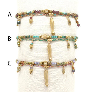Mini Gold Fish with Stones Double Strand Bracelet - B4-014