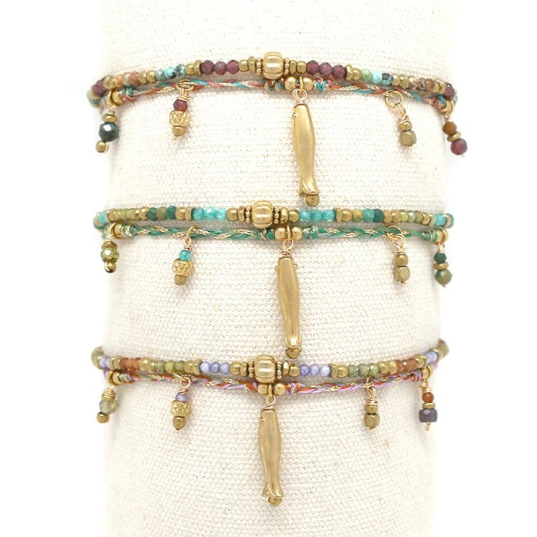 Mini Gold Fish with Stones Double Strand Bracelet - B4-014