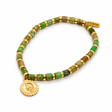 Load image into Gallery viewer, Simple Stone Stretch Bracelet with French Religious Medal - FMB01D
