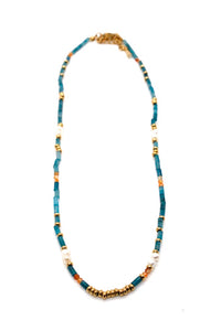 Beaded Apatite and Freshwater Pearl Necklace -French Flair Collection-