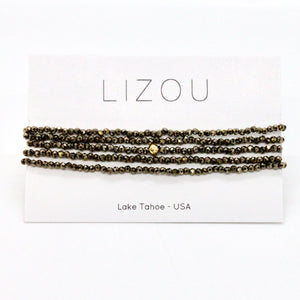 Delicate Faceted Mini Semi Precious Stone Pyrite Beaded Necklace - N9-114