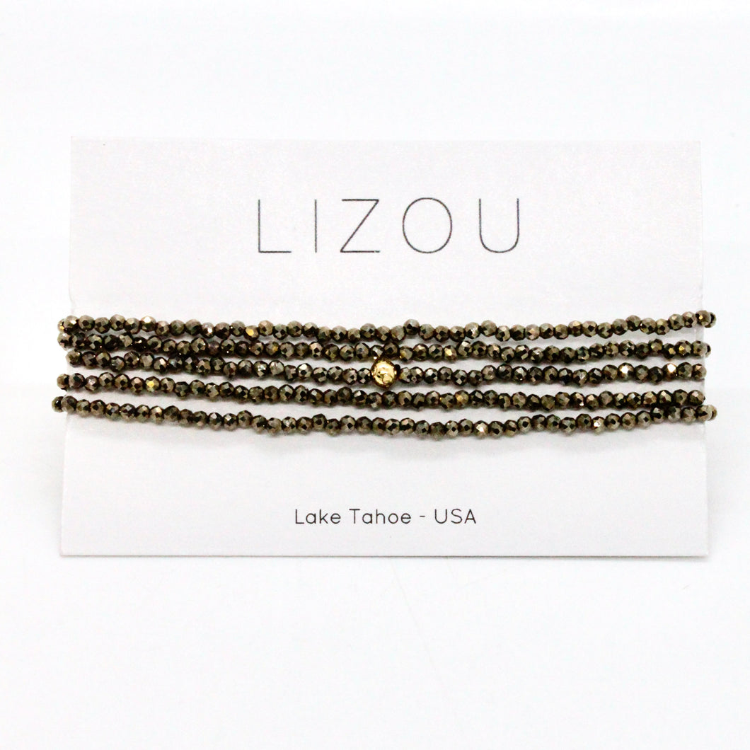 Delicate Faceted Mini Semi Precious Stone Pyrite Beaded Necklace - N9-114