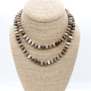 Hand-Knotted Long Silver Leaf Jasper Bead Necklace - NL-SLJ