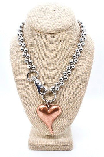 Simple Copper Pendant Convertible Silver Chain Necklace