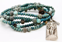Load image into Gallery viewer, African Turquoise and Crystal Bracelet with Silver Lakshmi Charm -The Buddha Collection- BL-4020-SC
