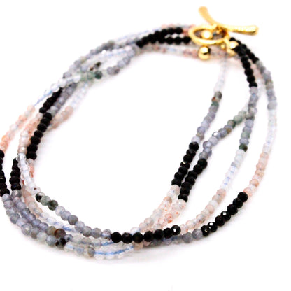 Delicate Faceted Mini Semi Precious Stone Mix Beaded Necklace - N9-015