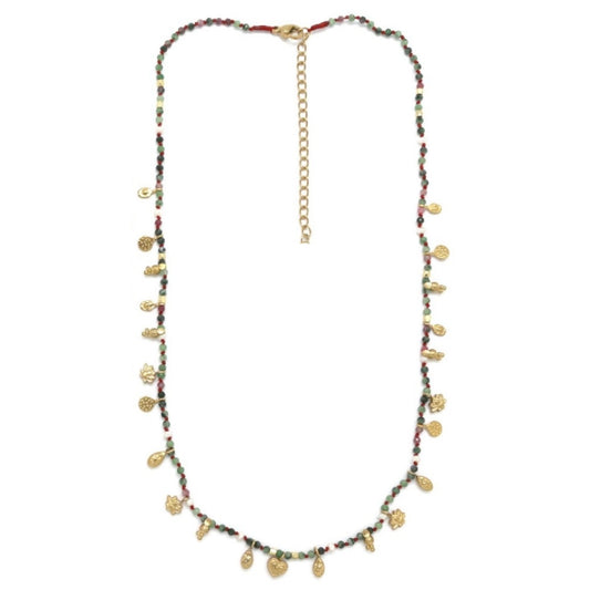Heart and Lotus Mini Charm Ruby Zoisite Necklace -  N2-2670RZ
