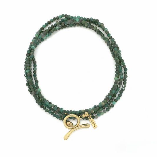 Green Agate Toggle Clasp Wrap Bracelet or Necklace - N2-2785C